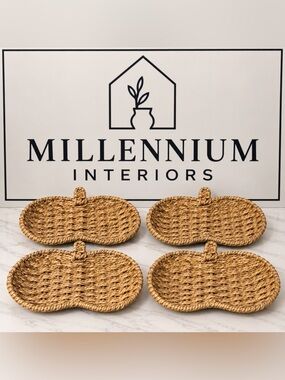**SET OF 4** Wicker Woven Pumpkin Fall Harvest Tray Halloween Thanksgiving NEW